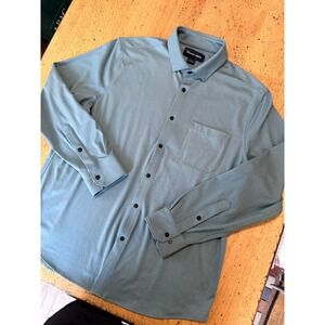 Mizzen + Main Mens L Nolan Snap Button Long Sleeve Shirt Trim Fit Stretch Green